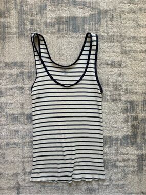 Brandy Melville Navy & White Striped Ribbed Tank